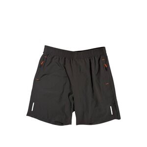 Men's Dark Green Orange Athletic Shorts Reflective Running Gym Medium Activewear